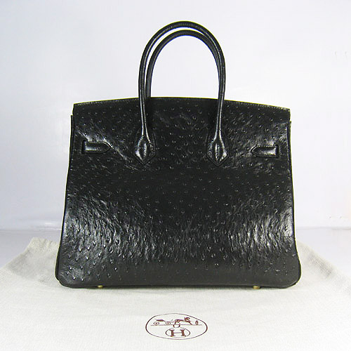 High Quality Fake Hermes Birkin 35CM Ostrich Veins Handbag Black 6089